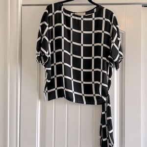 Michael Kors, petite/medium side tie, black, and pattern silk tee